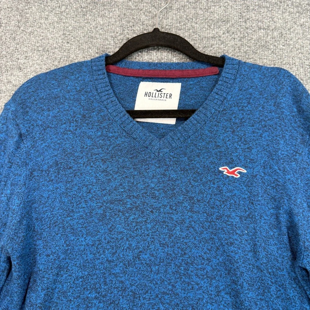 Hollister Sweater Mens Small Blue‎ Marl Embroidered Logo Pullover Casual Y2K